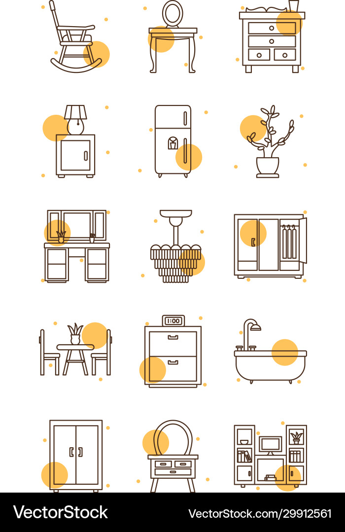 Isolated home block and line style icon set vector image