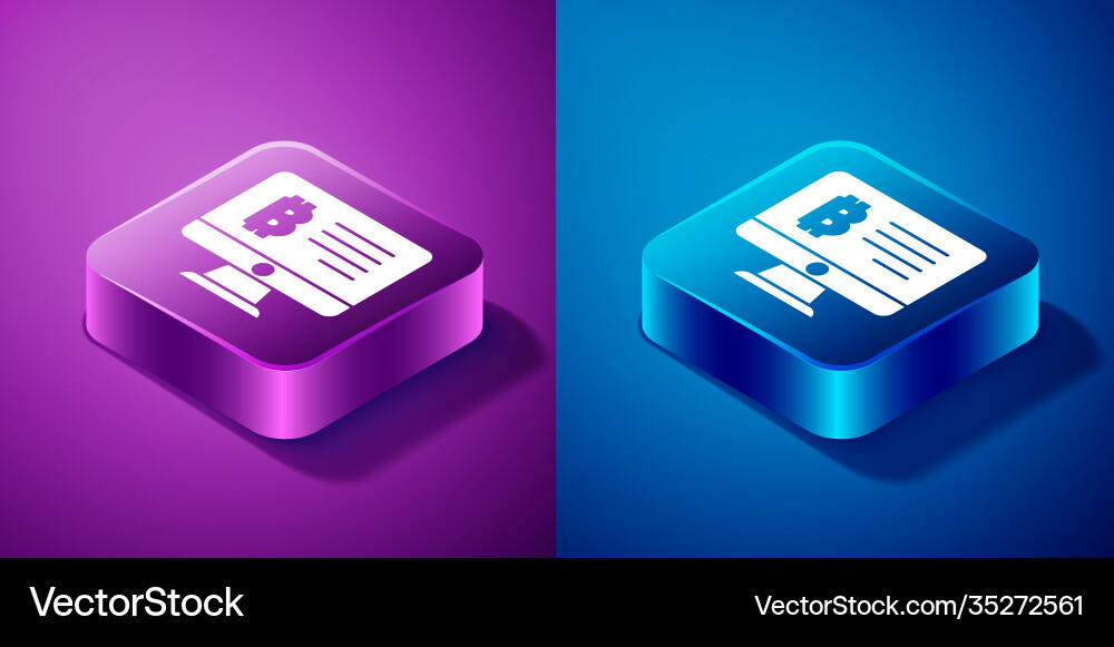 Isometric mining bitcoin from monitor icon Isometric mining bitcoin from monitor icon vector image
