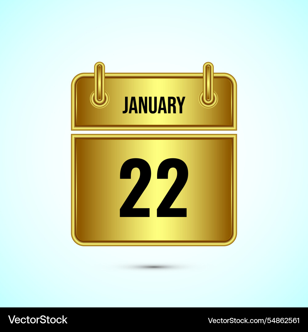 January 22 calendar and time planner on gold Vector Image