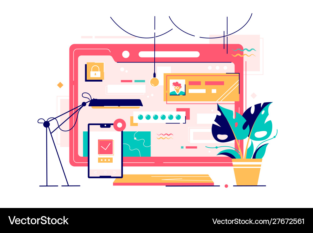 Modern workspace with computer and smartphone Modern workspace with computer and smartphone vector image