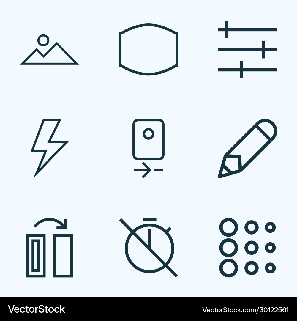 Photo icons line style set with flash no timer vector image