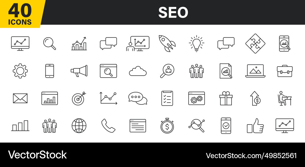 Set of 40 seo and development web icons in line Set of 40 seo and development web icons in line vector image