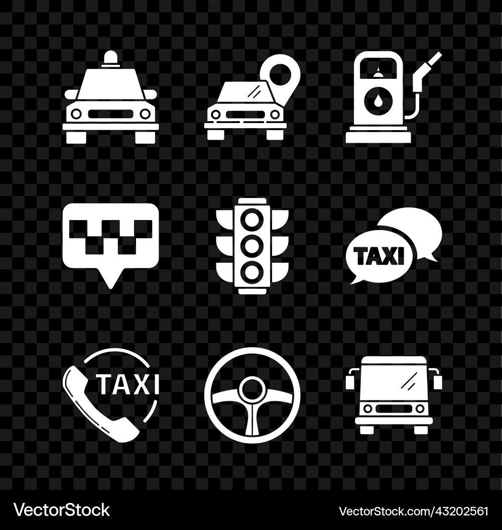 Set taxi car map pointer with petrol or gas Vector Image
