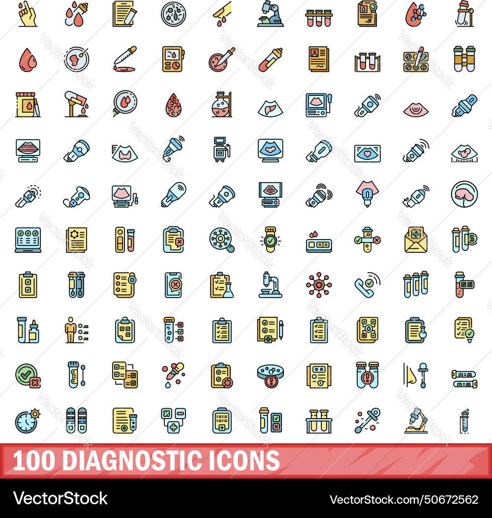100 diagnostic icons set color line style 100 diagnostic icons set color line style Vector Image