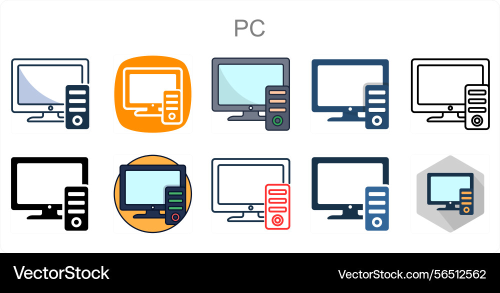 A set of 10 pc icons as computer desktop monitor Vector Image