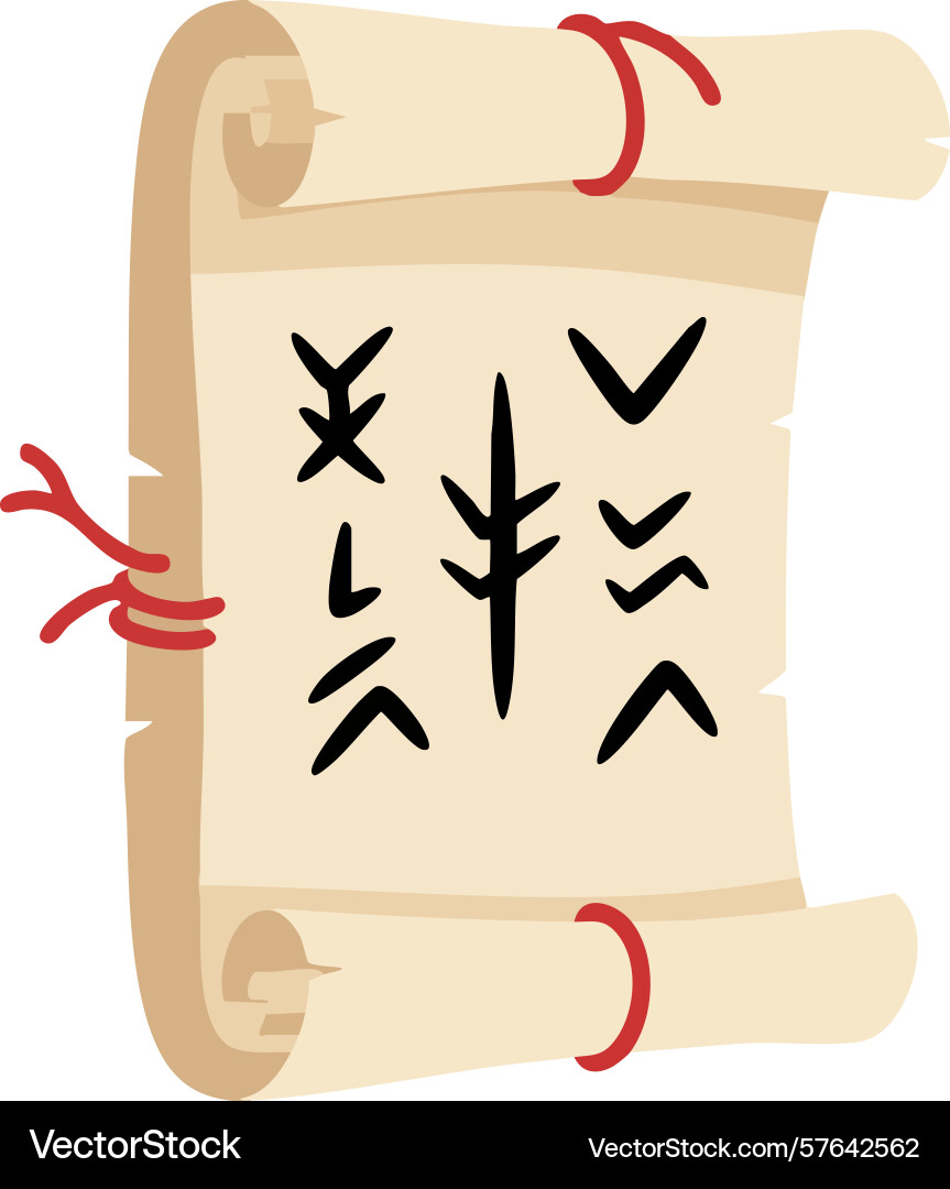 Ancient scroll with symbols and red ribbons Vector Image