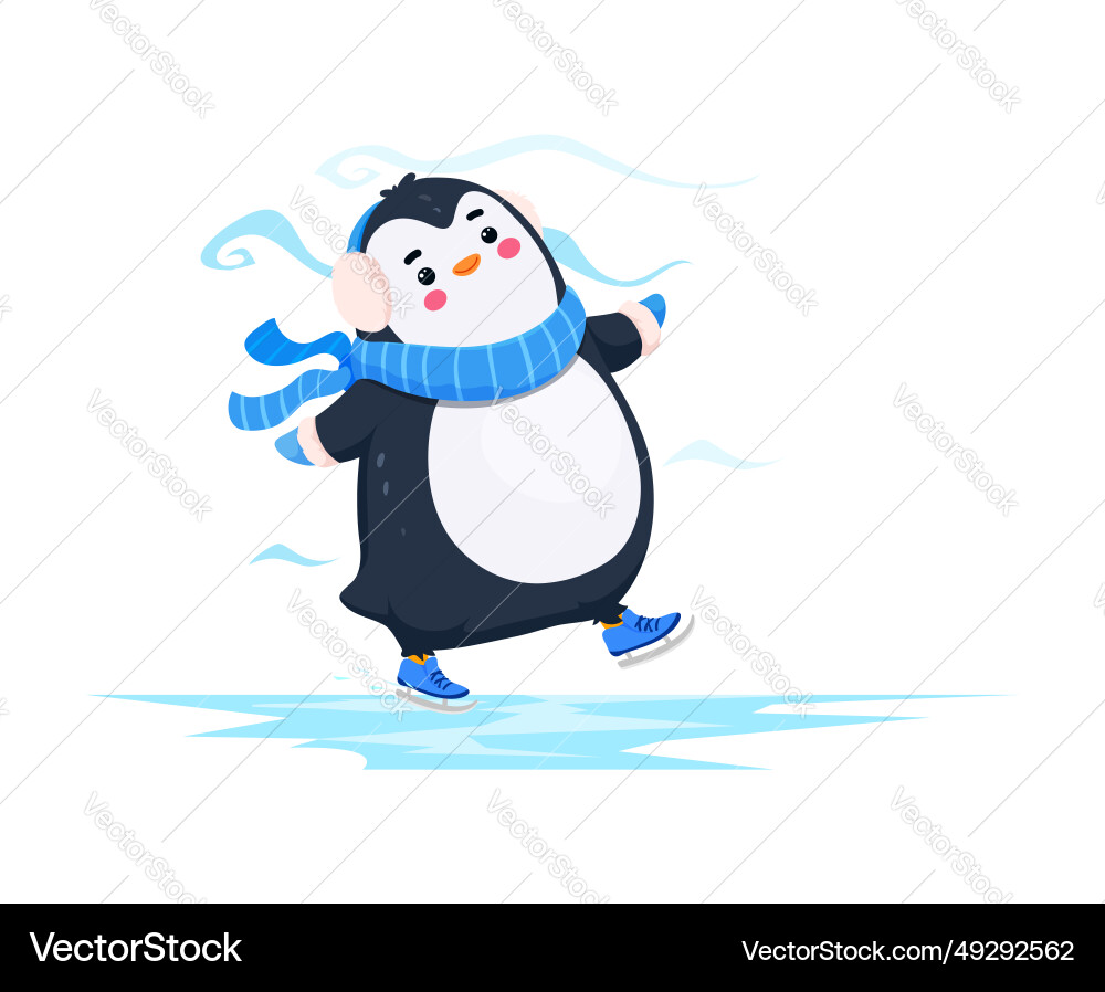 Cartoon cute funny penguin skates on the icy rink Cartoon cute funny penguin skates on the icy rink vector image