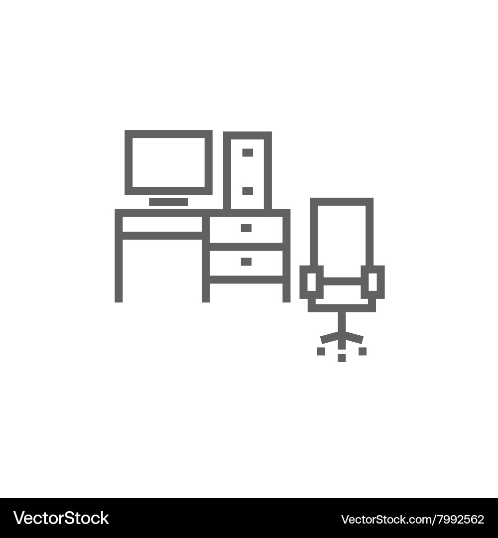 Computer set with table and chair line icon vector image