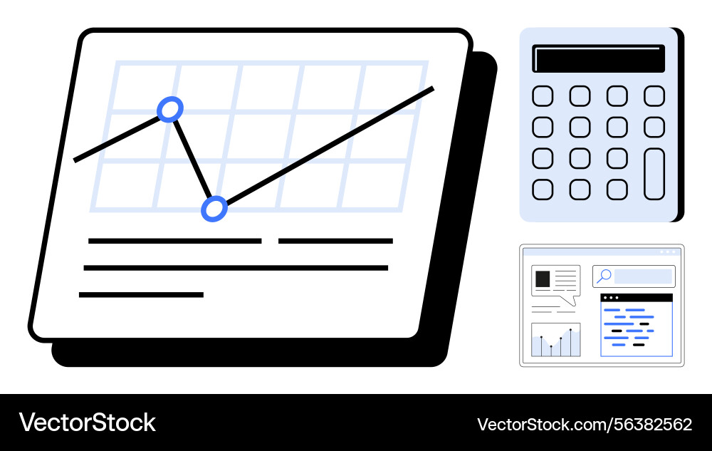 Data analysis with line graph calculator vector image
