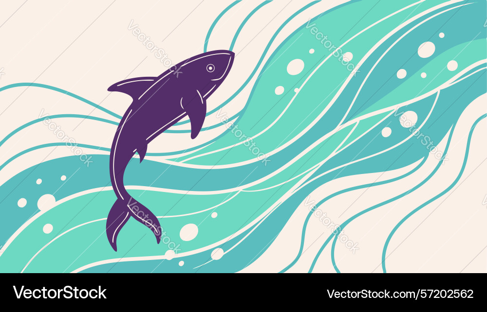 Dynamic marine life in abstract wave flow design vector image