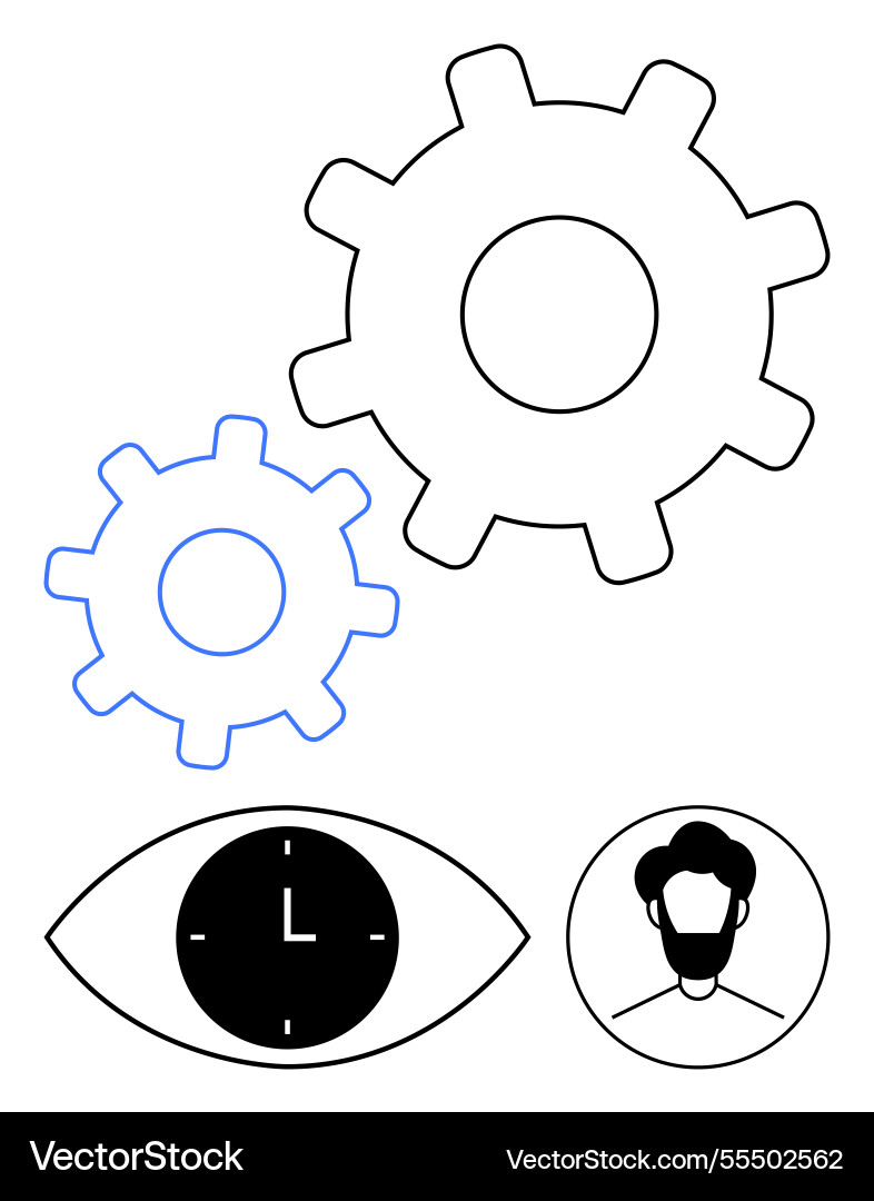 Gears with clock eye and user avatar representing Gears with clock eye and user avatar representing vector image
