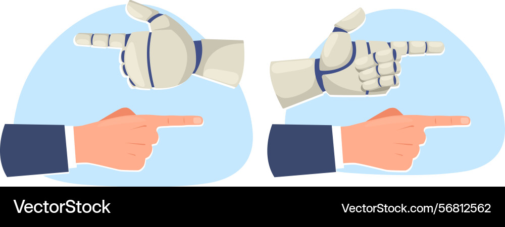 Human and robot arms pointing in same or different Human and robot arms pointing in same or different vector image