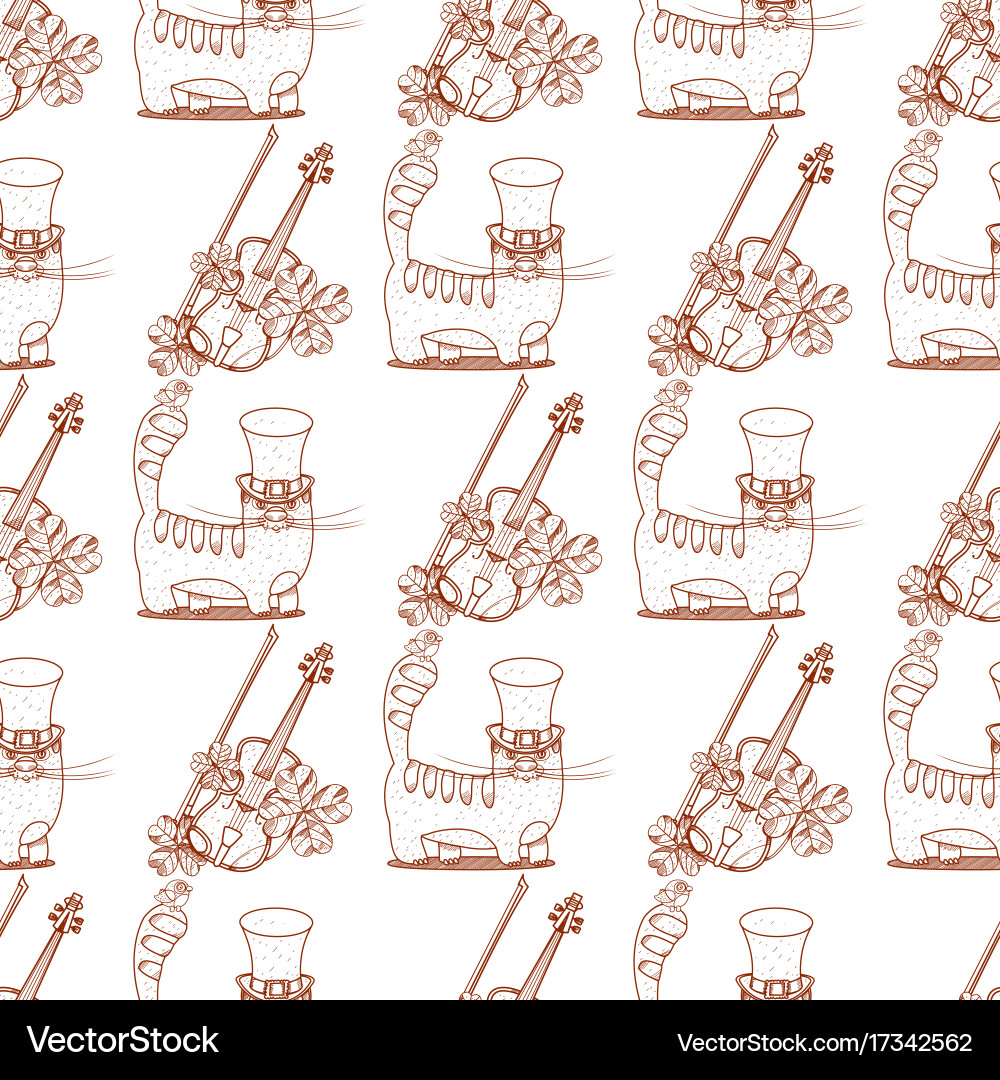 Seamless pattern with a violin and cat vector image