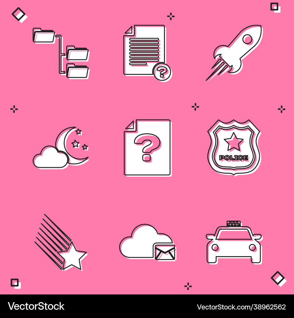Set folder tree unknown document rocket ship vector image