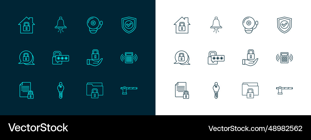 Set line shield with check mark key lock folder Set line shield with check mark key lock folder vector image