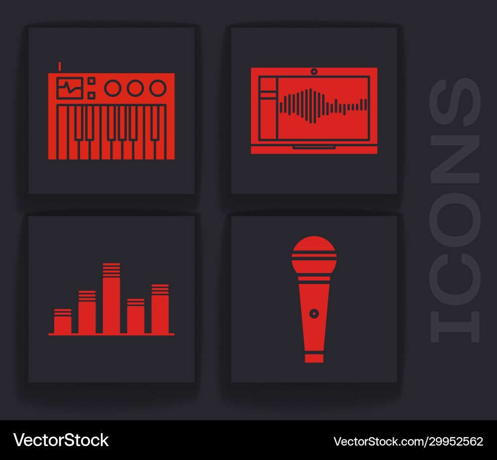 Set microphone music synthesizer sound or audio Set microphone music synthesizer sound or audio vector image