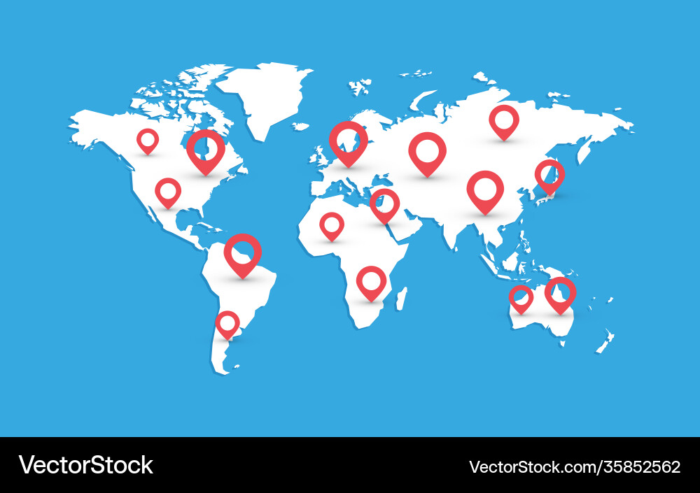 World map with red pins Vector Image