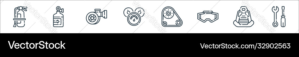 Auto racing line icons linear set quality Auto racing line icons linear set quality vector image