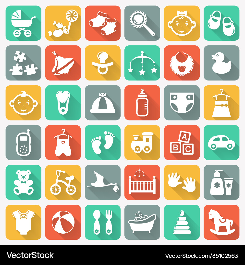 Baflat icons on colorful square buttons Baflat icons on colorful square buttons vector image