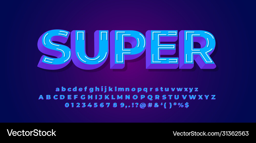 Blue with stripe line 3d font styles design vector image