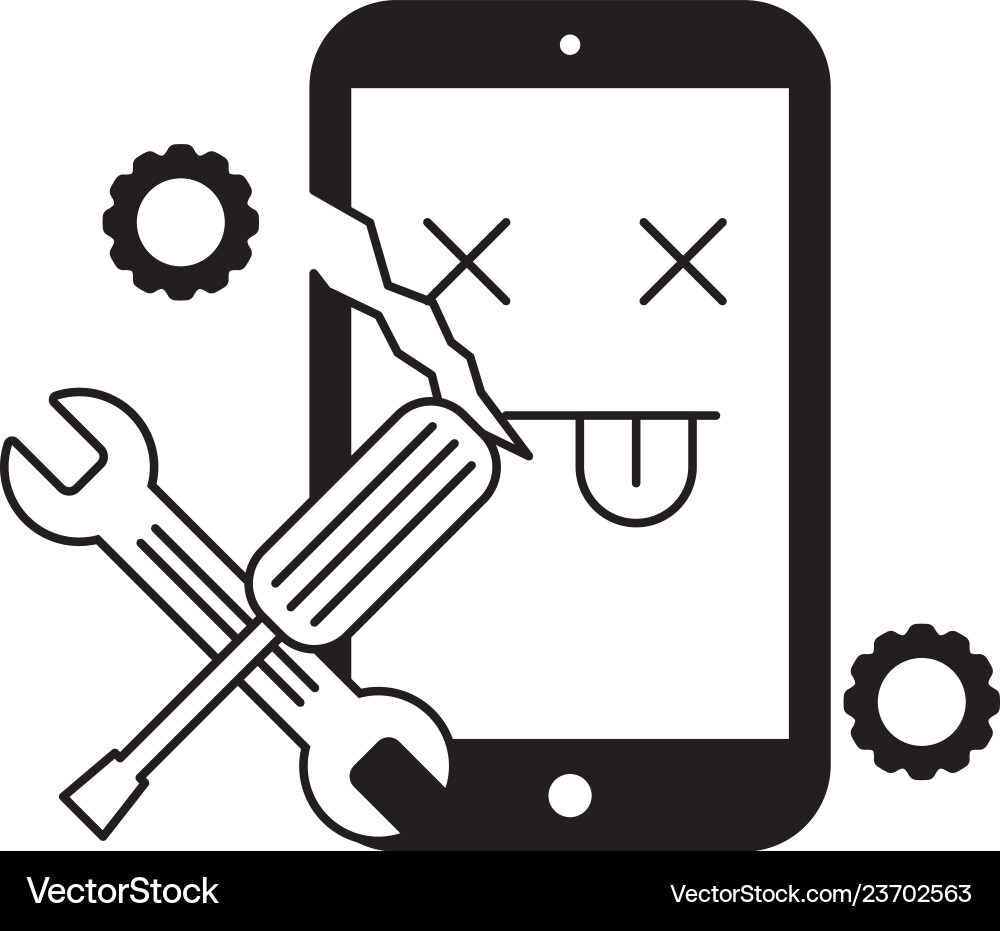 Broken cellphone error support tools vector image