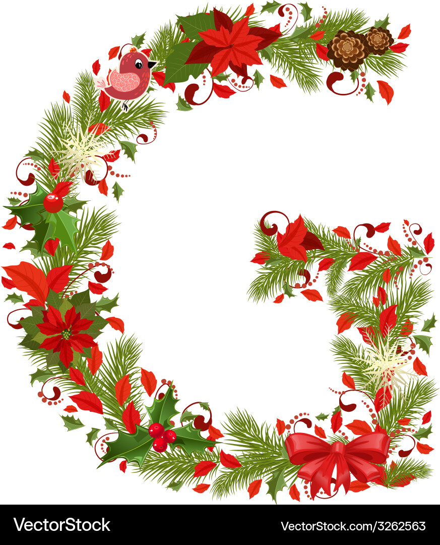 Christmas floral tree letter g Vector Image