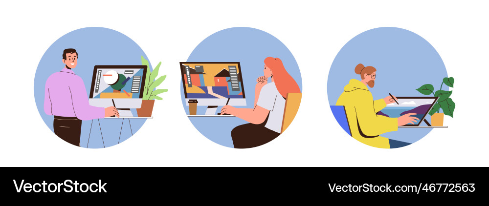 Composition of set with round frames showing vector image