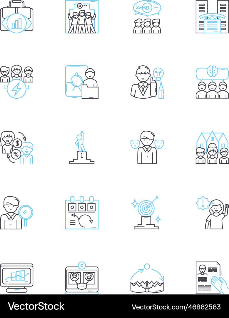 Desk jobs linear icons set computer keyboard Desk jobs linear icons set computer keyboard vector image