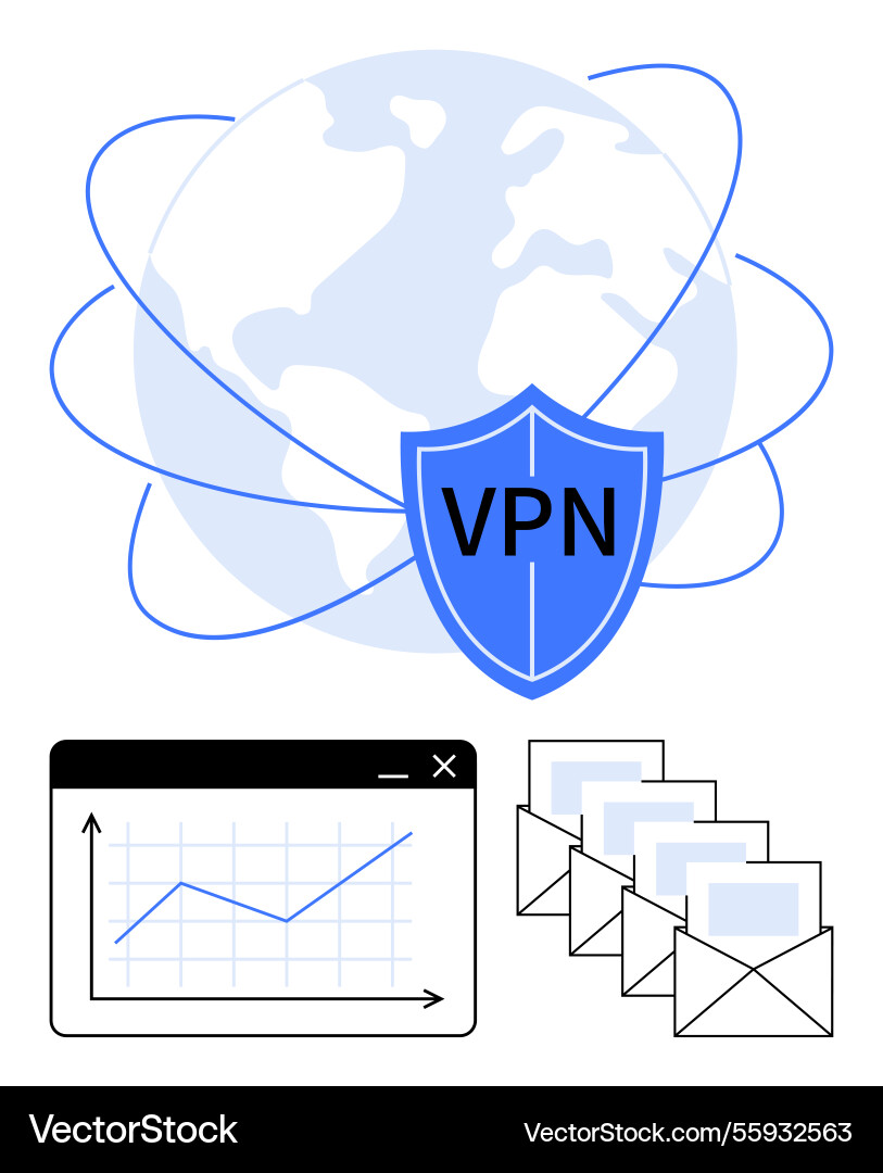 Global vpn shield for safe internet with data Global vpn shield for safe internet with data vector image