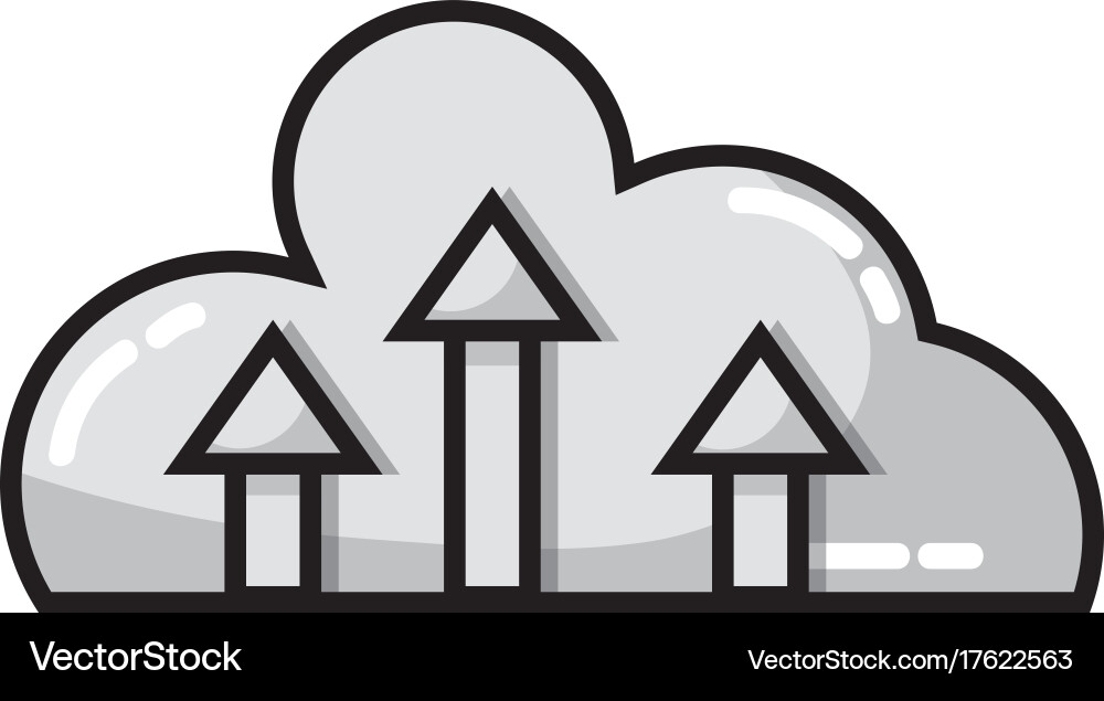 Grayscale cloud data with arrows up connection vector image