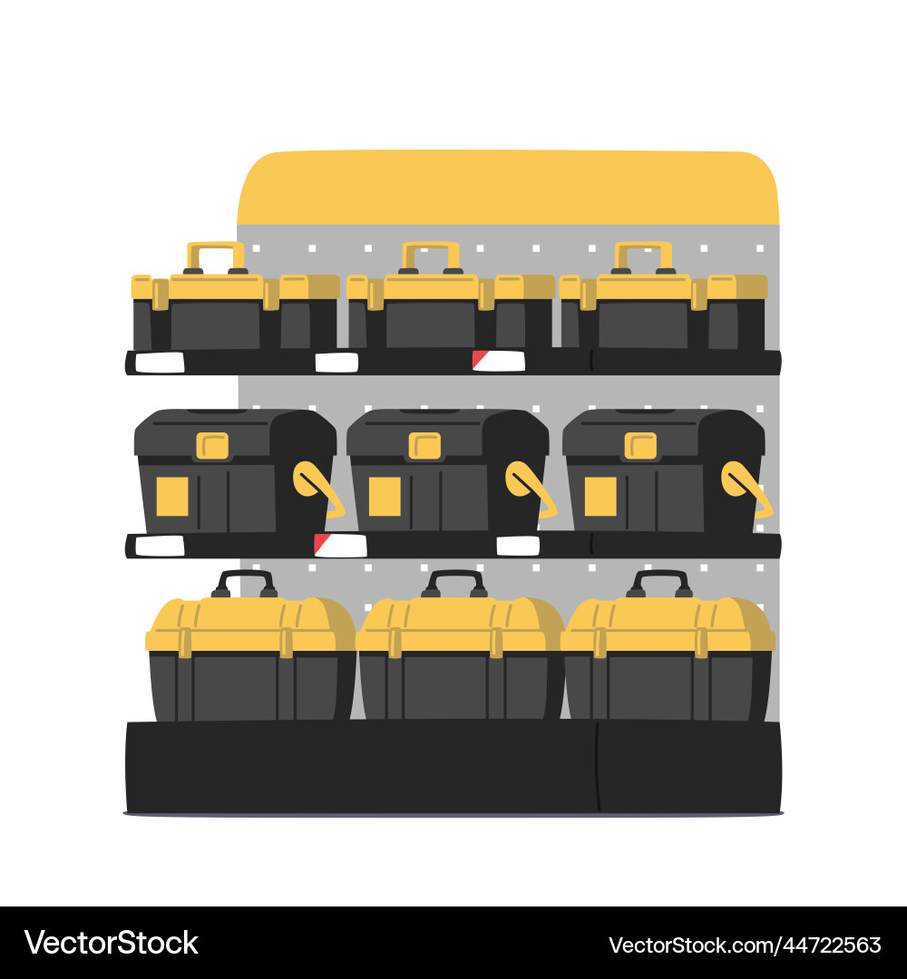 Hardware shop shelf with toolboxes isolated Vector Image