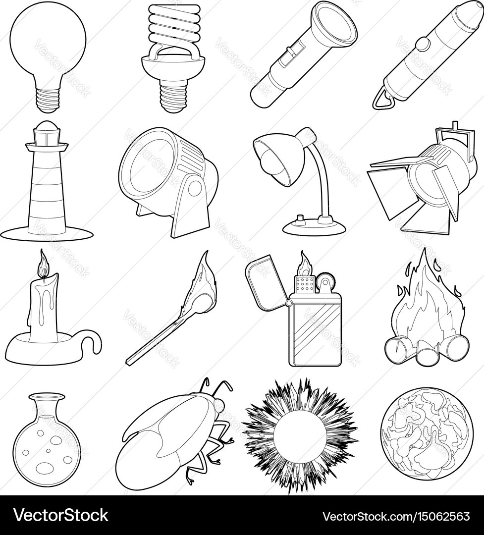 Light source icons set outline style vector image