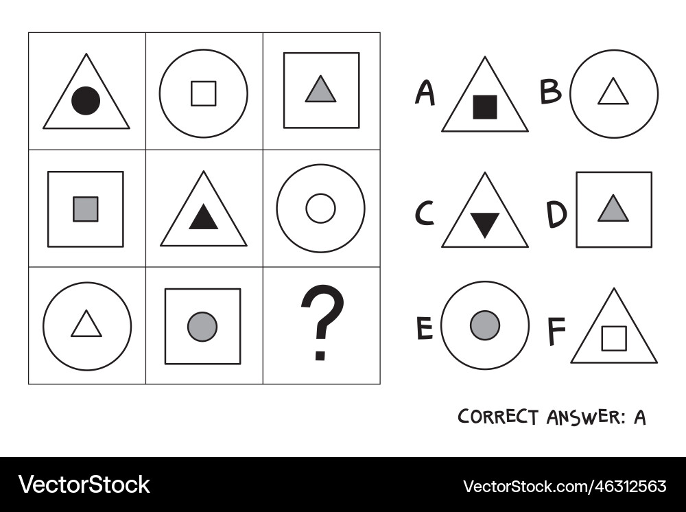 Logical tasks iq test choose correct answer Vector Image