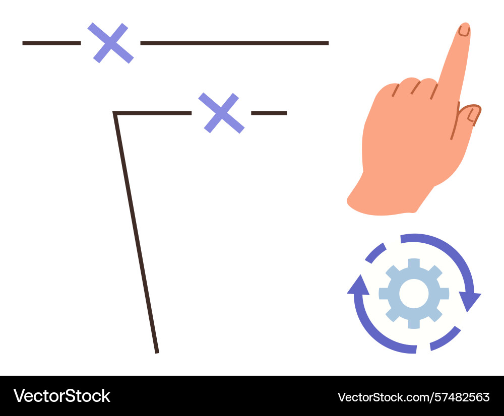 Process concept with finger pointing at workflow Process concept with finger pointing at workflow vector image