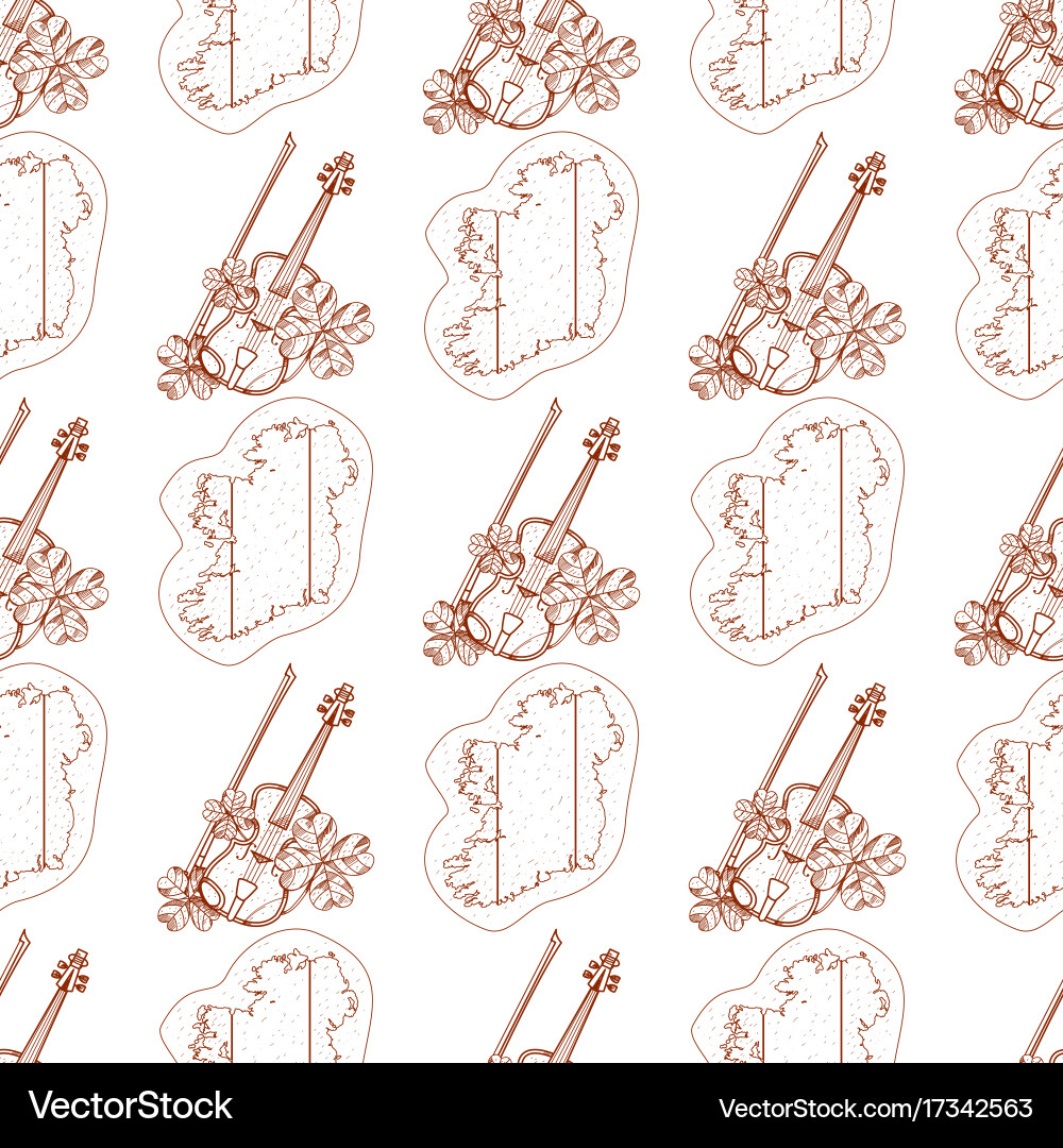 Seamless pattern with violin and outline map vector image