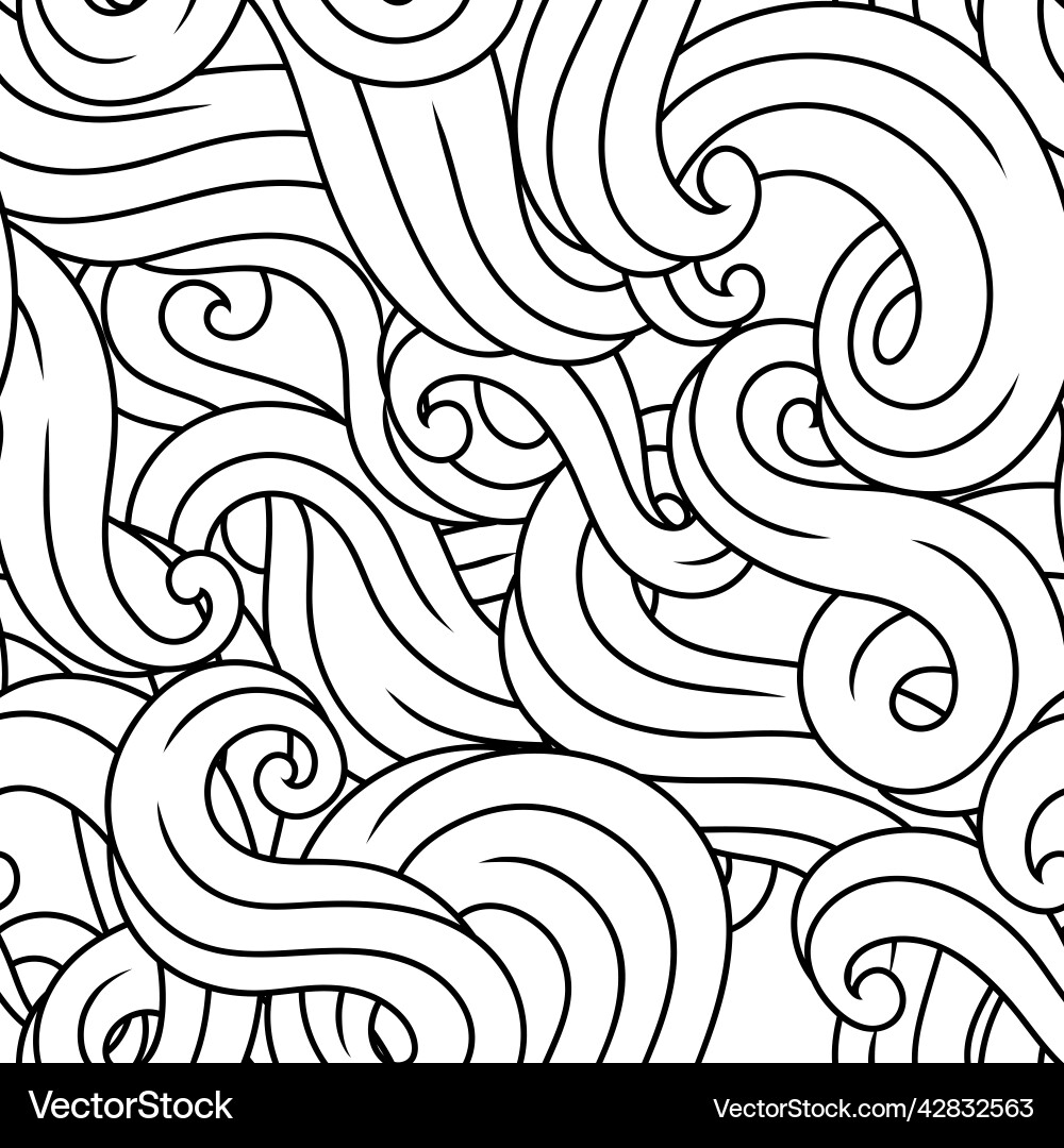 Seamless pattern with wave line curls monochrome Seamless pattern with wave line curls monochrome vector image