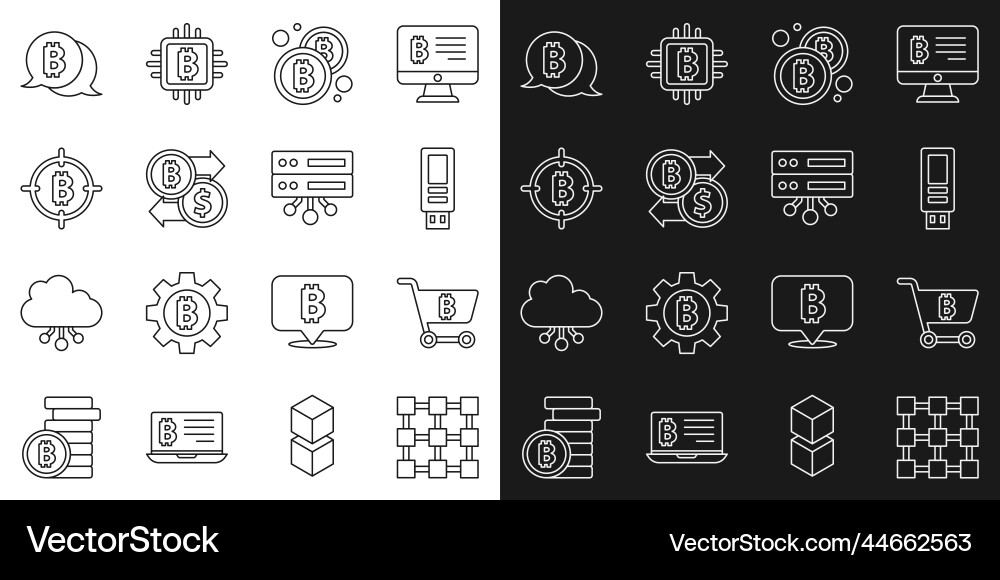 Set line blockchain technology shopping cart Set line blockchain technology shopping cart vector image