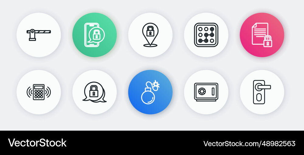 Set line bomb document and lock security keypad Set line bomb document and lock security keypad vector image