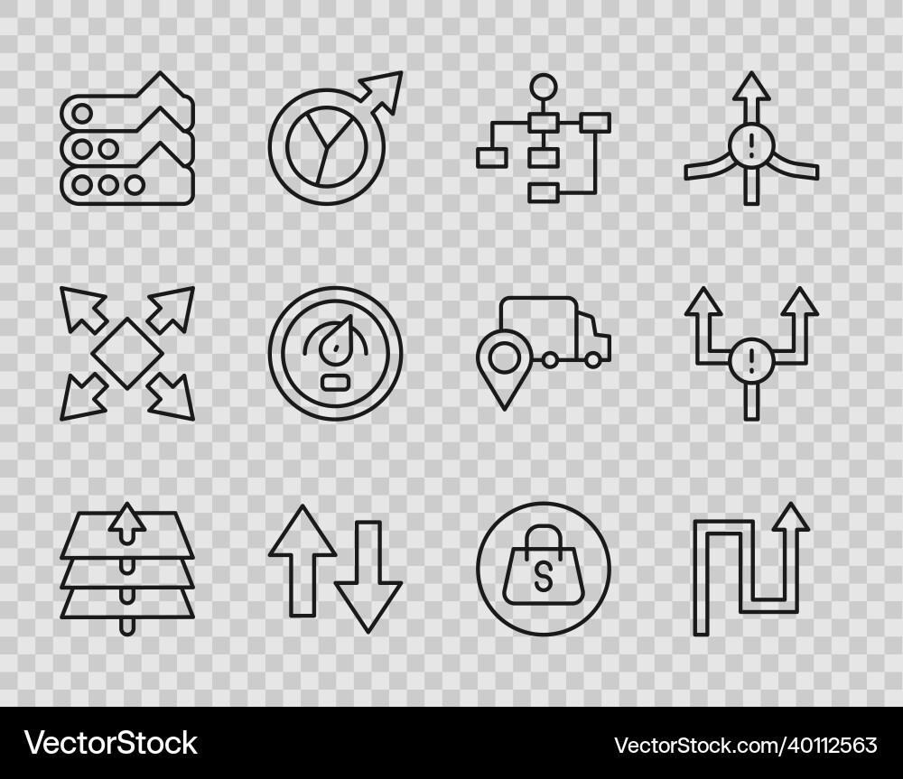 Set line layers arrow hierarchy organogram chart vector image