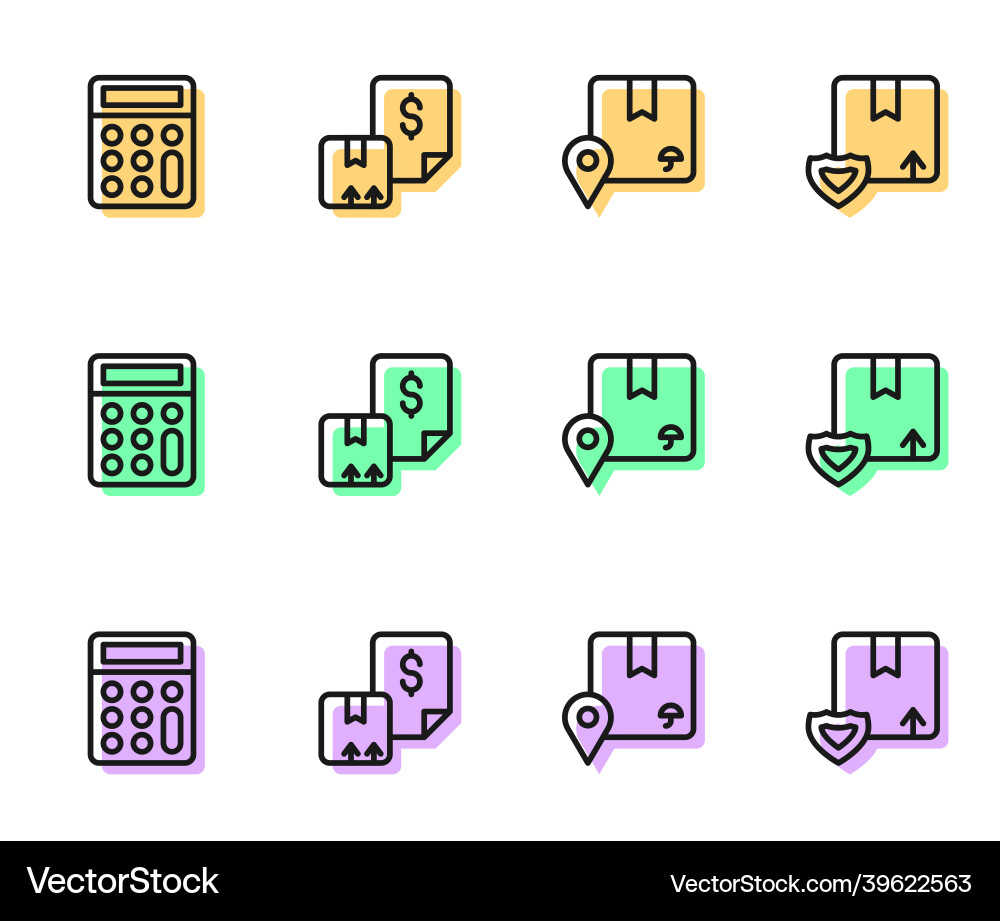 Set line location with cardboard box calculator Set line location with cardboard box calculator Vector Image