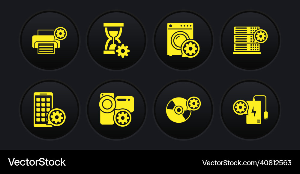 Set mobile apps setting server video camera cd Set mobile apps setting server video camera cd vector image