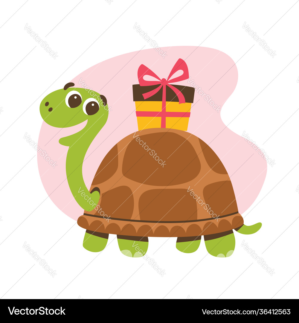 Smiling turtle with a gift on its shell Vector Image