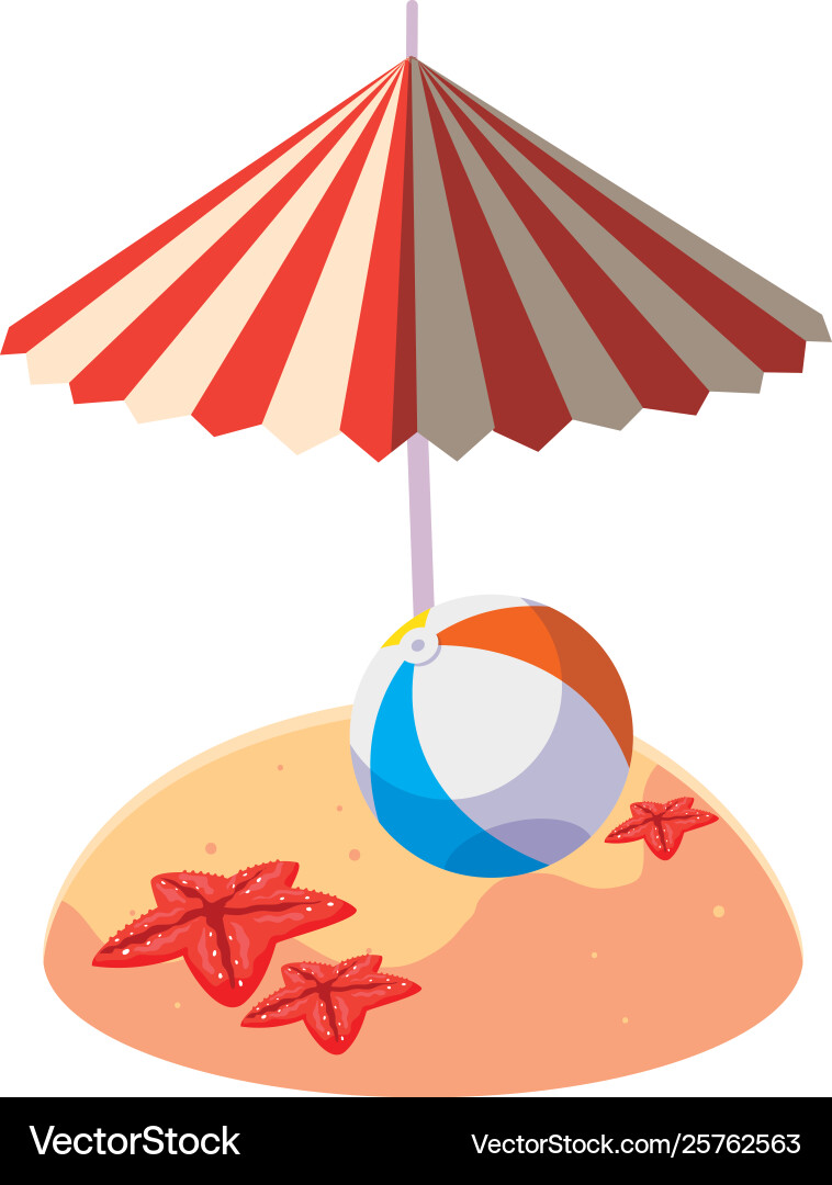 Sommersand Strand mit Regenschirm und Ballon Spielzeug Sommersand Strand mit Regenschirm und Ballon Spielzeug vektorbild