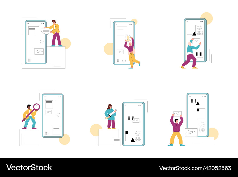 Ui and ux designing process characters creating vector image