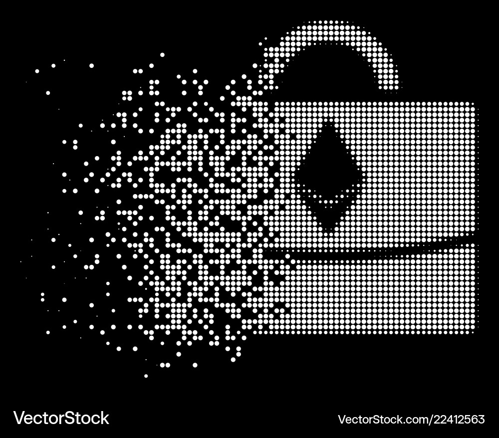 White disintegrating pixelated halftone ethereum Vector Image