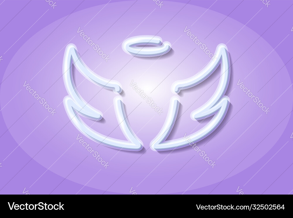 Angel wings and halo glowing 3d symbol card Angel wings and halo glowing 3d symbol card Vector Image