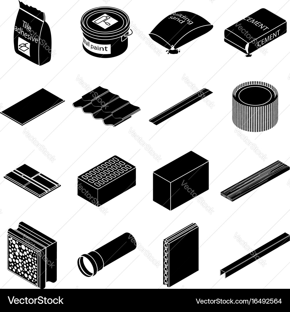 Baustoff-Icons im einfachen Stil Vektorbild