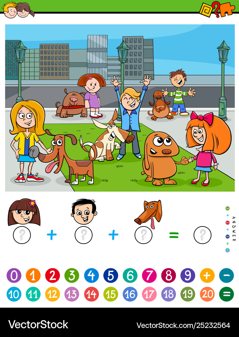 Counting and adding task for kids vector image