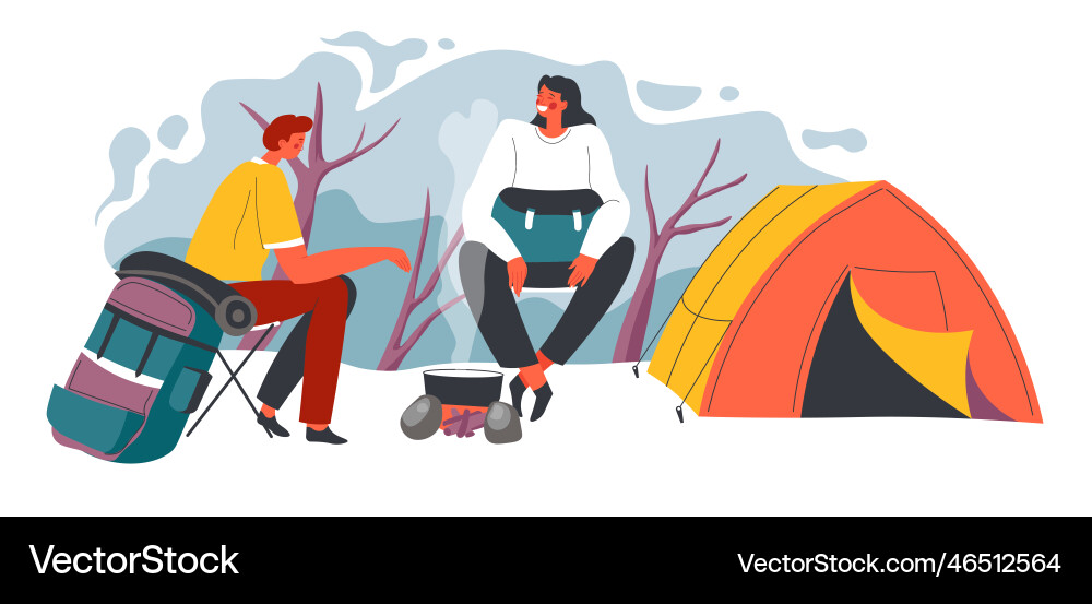 Couple Camping by Fire vektorbild