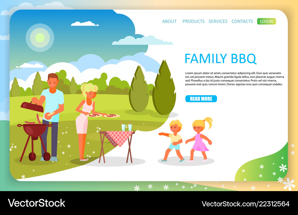 Familien bbq Landing Seite Website Template Familien bbq Landing Seite Website Template vektorbild